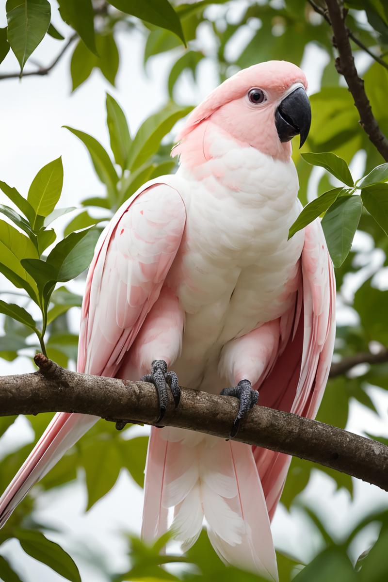 395146-1330837539-RAW photo,Pink and white cest galah cockatoo bird in a tree with green leaves and flowers ,cute big circular reflective eyes, un.png